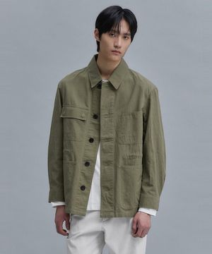Cotton Linen Field Jacket  Khaki