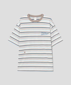Lettering Point Stripe TShirt  Beige