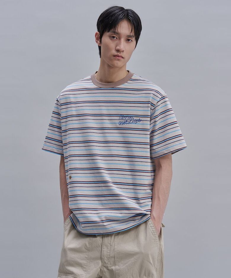 Lettering Point Stripe TShirt  Beige