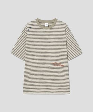 Lettering Point Stripe TShirt  Khaki