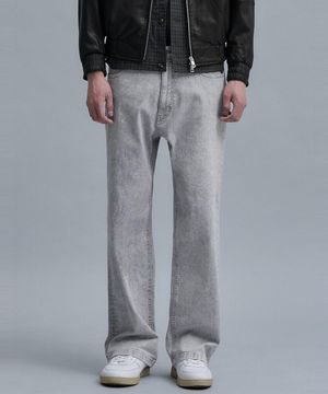 Washed Wide Denim Pants  Light Grey