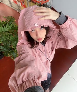 Check Frill Windbreaker Jacket_Pink