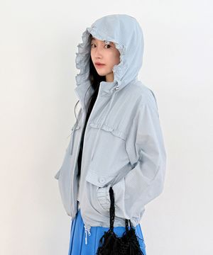 Check Frill Windbreaker Jacket_Sky Blue