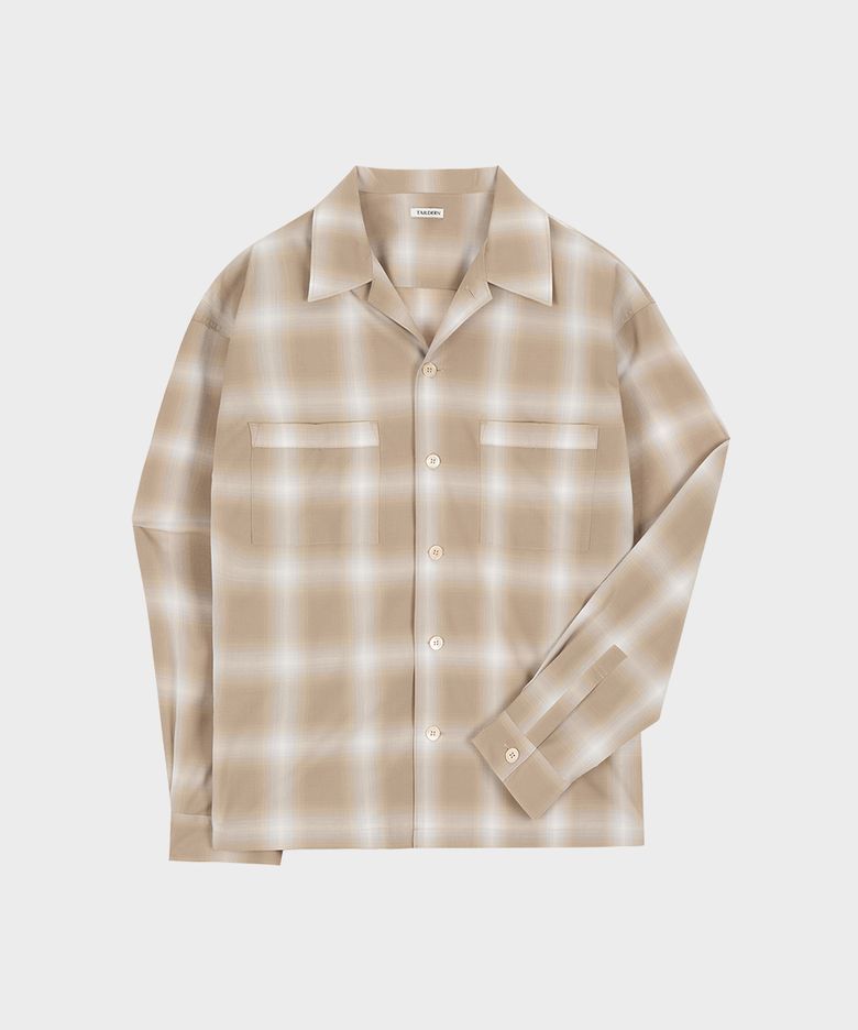 Light Rayon Check Shirt Jacket Beige