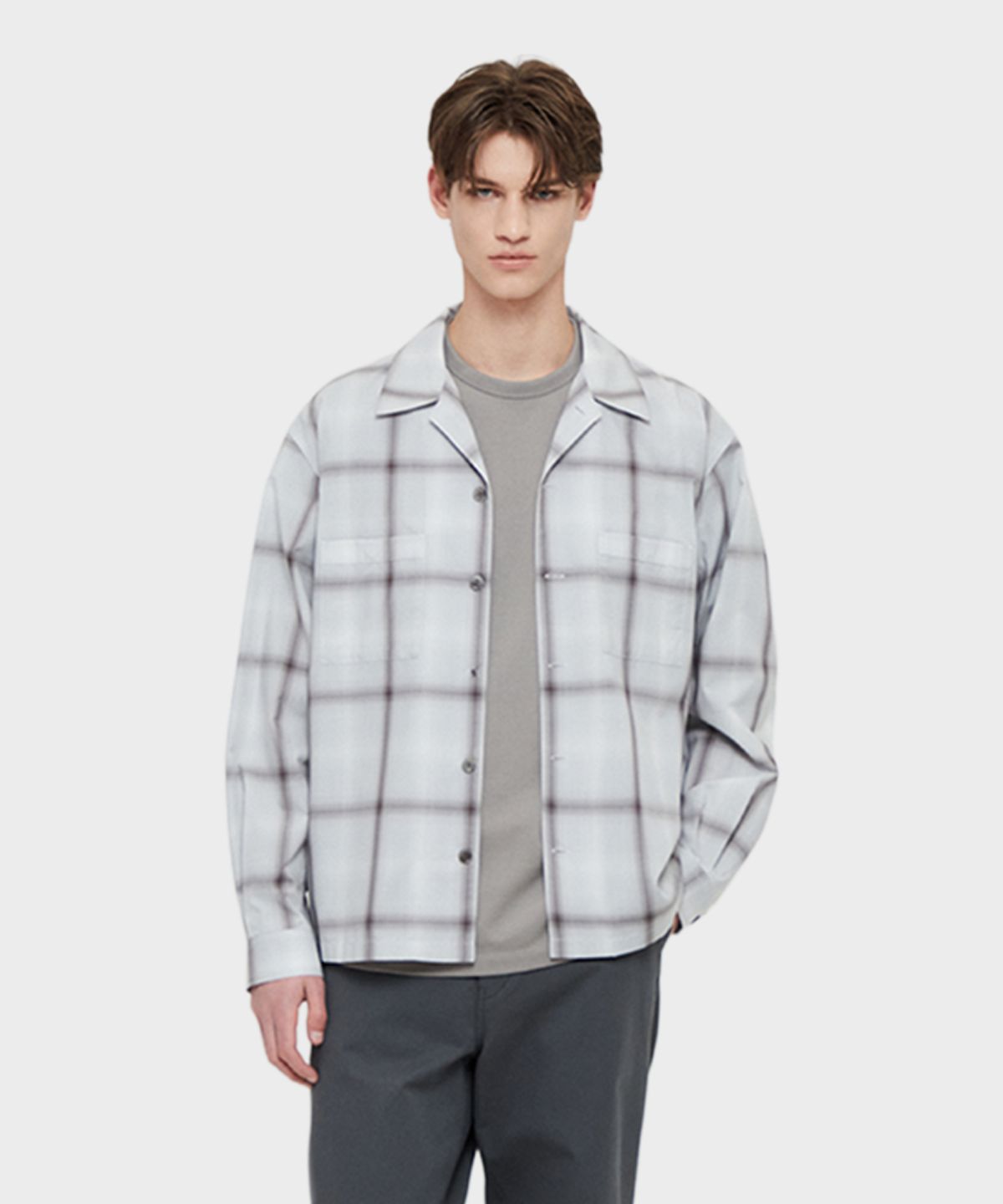 테일던(TAILDERN) Light Rayon Check Shirt Jacket Grey