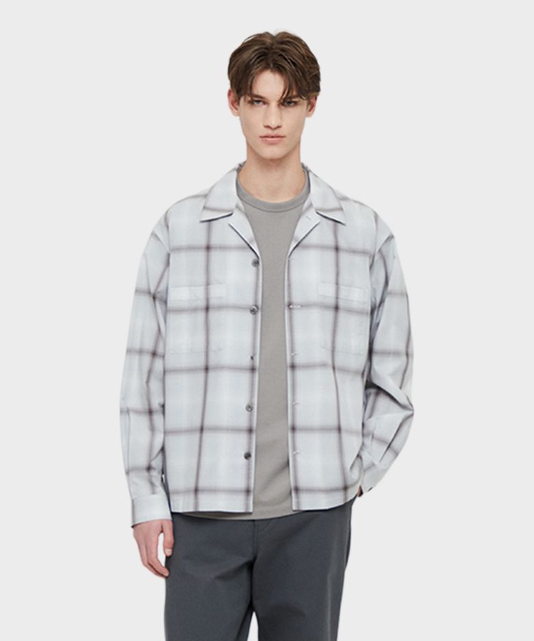Light Rayon Check Shirt Jacket Grey