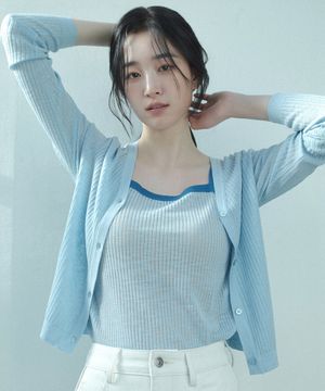 [W]골지 니트 탑&가디건 세트 - 2color