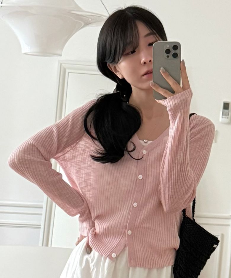 [ON][W]시어 골지 레귤러핏 브이넥 가디건 - 5color