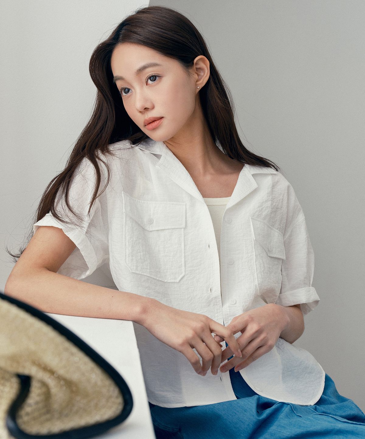 마인드브릿지 우먼(MIND BRIDGE WOMEN) [W]아웃 포켓 오픈 카라 반팔 셔츠 - 3color