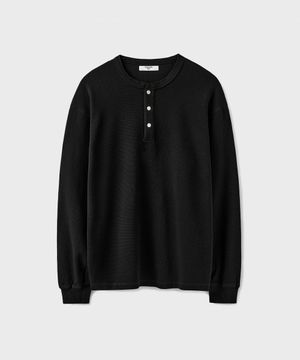 WAFFLE HENLEY L/S T-SHIRT [BLACK]
