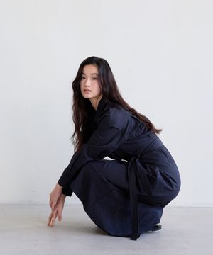 Feminine Wrap Tie Dress (Charcoal)