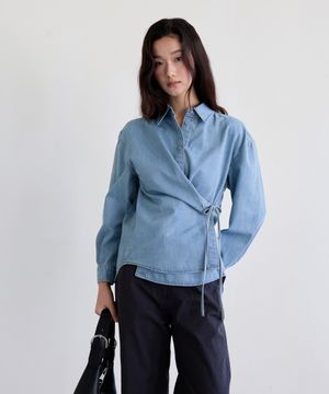 Strap Detail Denim Blouse (Light Denim)