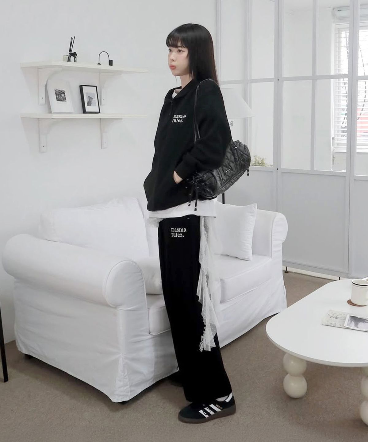 마스마룰즈 어패럴(MASMARULEZ APPAREL) [SET] Textured Waffle Half Zip-Up Set-Up_Black