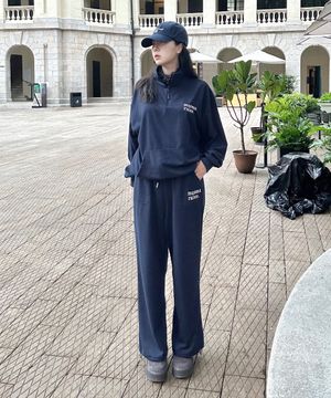 [SET] Textured Waffle Half Zip-Up Set-Up_Navy