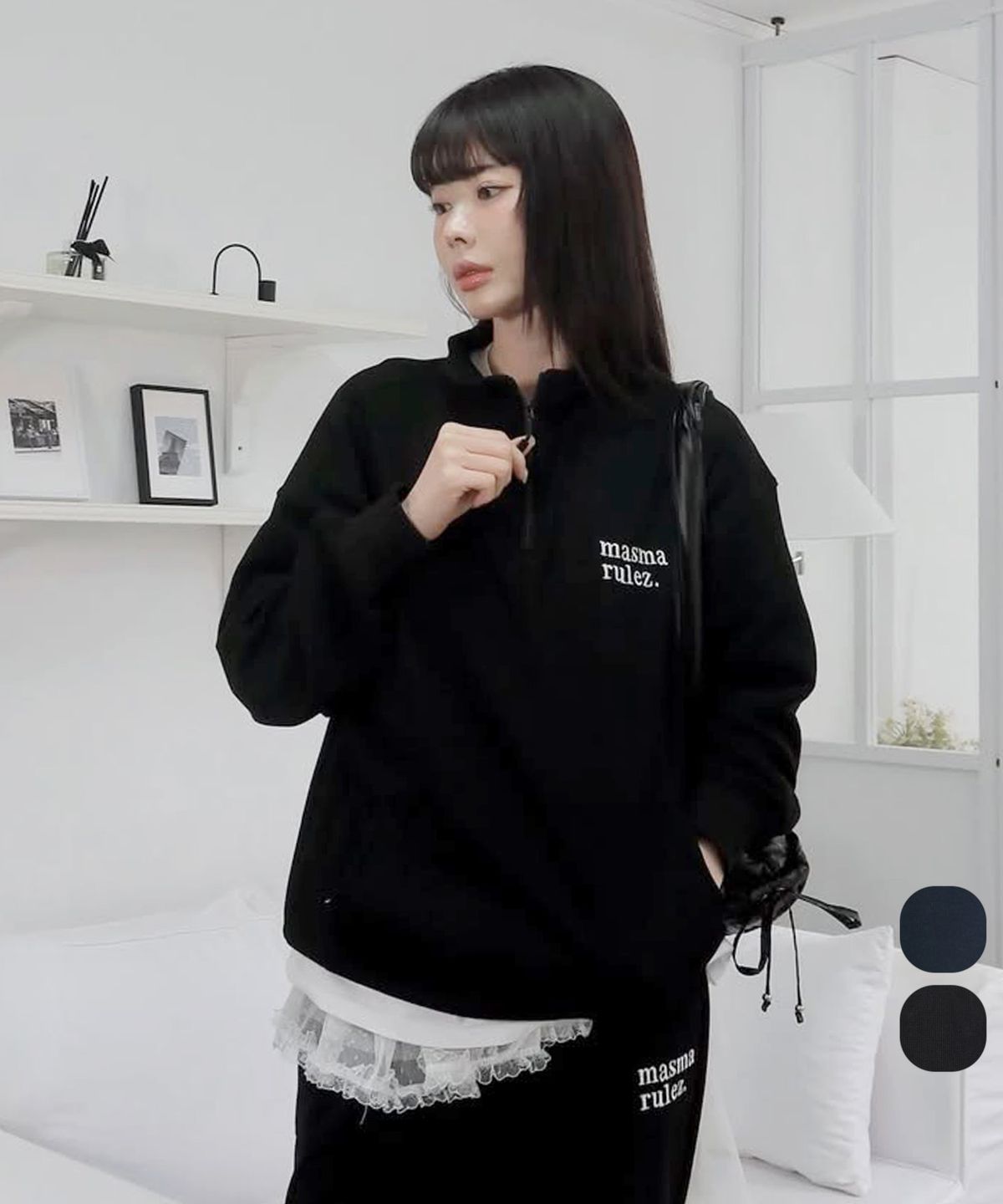 마스마룰즈 어패럴(MASMARULEZ APPAREL) Textured Waffle Half Zip-Up Sweatshirt_2 Colors