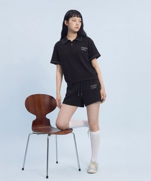 [SET] Textured Waffle Collar Half Set-Up_Black