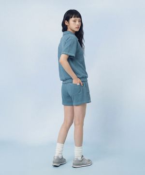 [SET] Textured Waffle Collar Half Set-Up_Ash Blue