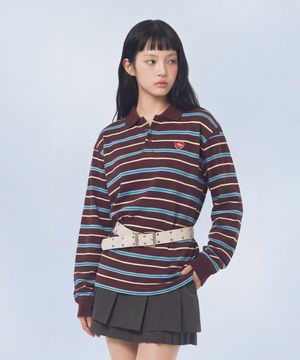 Multi Strip Collar Long Sleeve_Red Brown