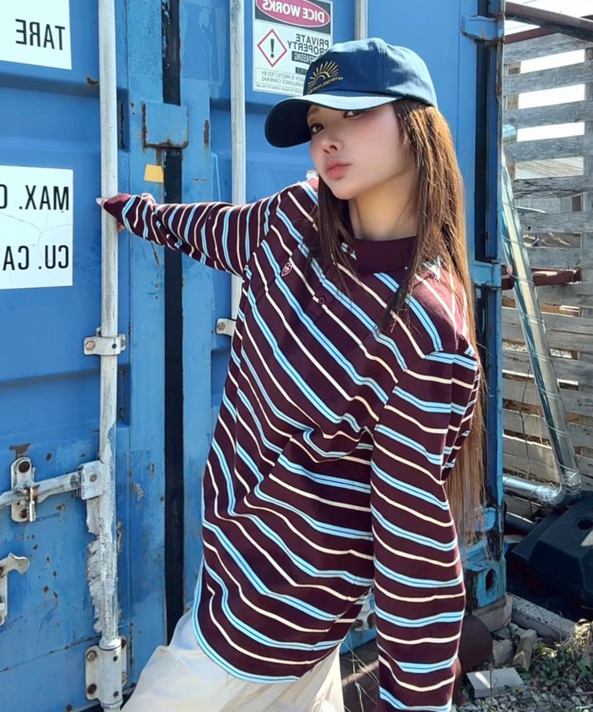 마스마룰즈 어패럴(MASMARULEZ APPAREL) Multi Strip Collar Long Sleeve_Red Brown