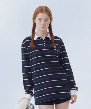 Multi Strip Collar Long Sleeve_Navy