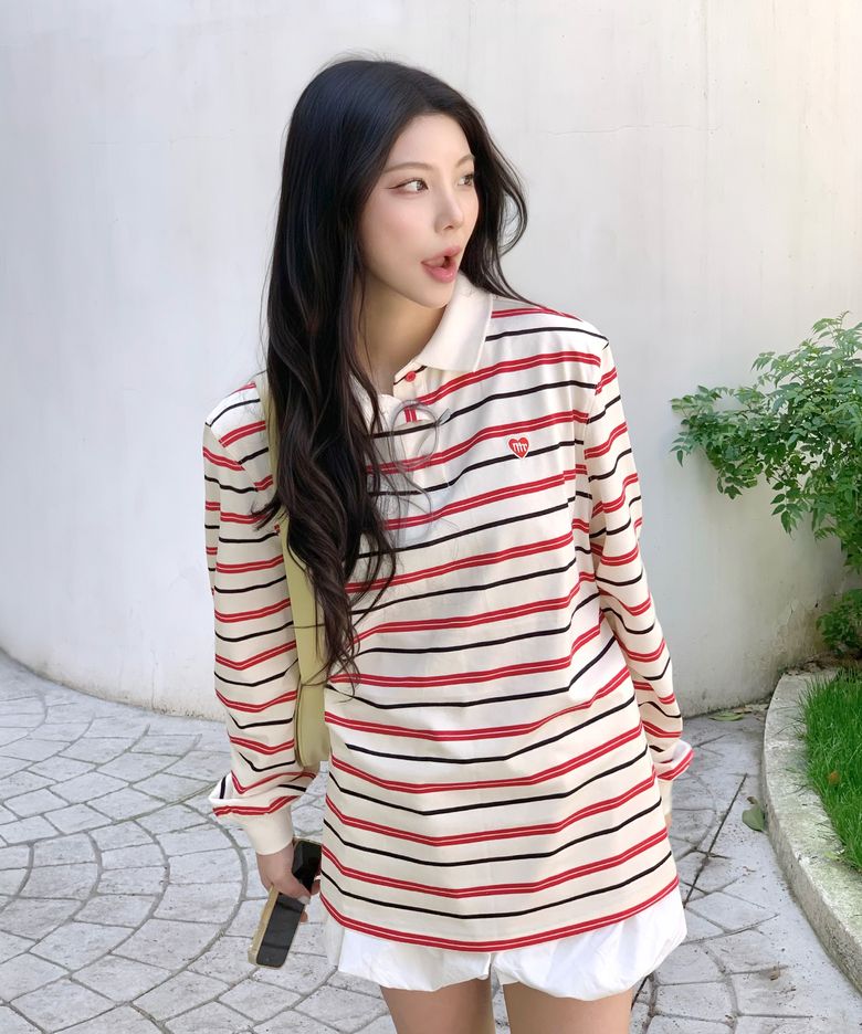 Multi Strip Collar Long Sleeve_Ivory