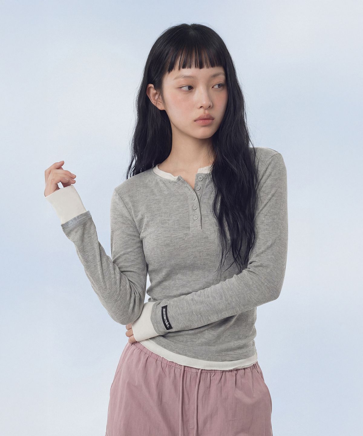 마스마룰즈 어패럴(MASMARULEZ APPAREL) Mash Layered Henry Neck top_Melange Gray