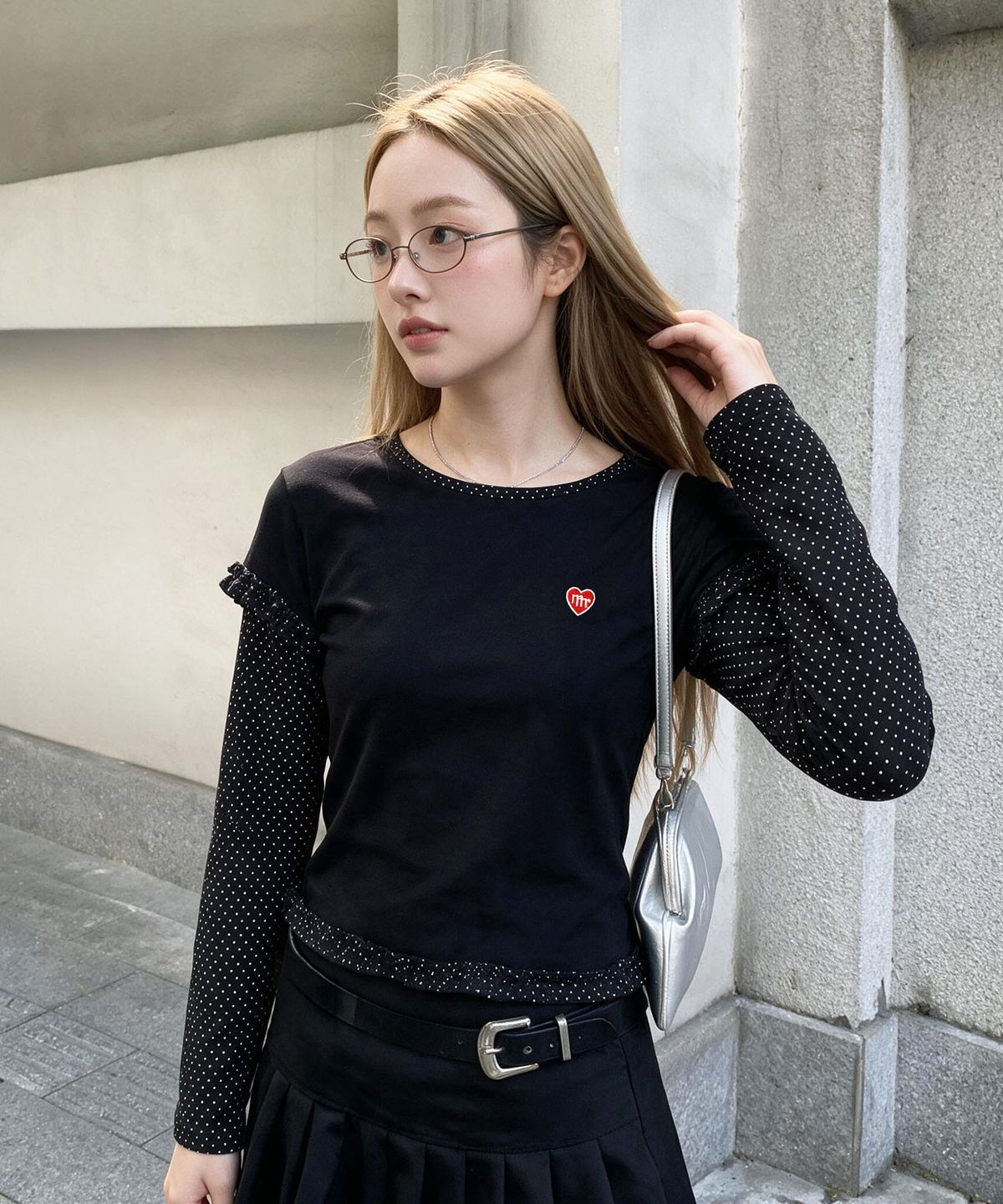 마스마룰즈 어패럴(MASMARULEZ APPAREL) Layered Dot Ruffle Long Sleeve_Black