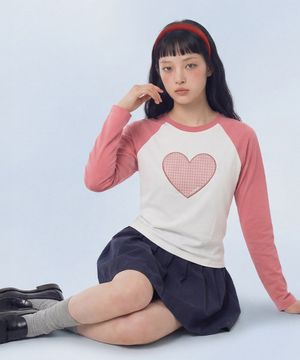 Heart Applique Raglan Long Sleeve_Indie Pink