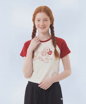 Puppy Lulu Raglan T-Shirt_Red