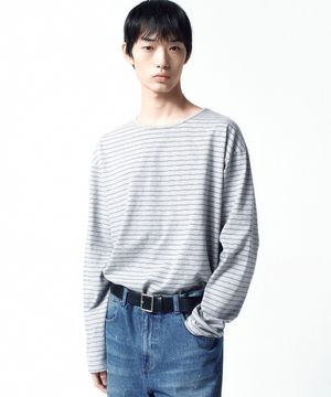 세미 보트넥 스트라이프 롱슬리브 MELANGE GREY