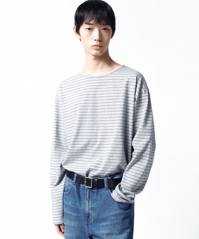 세미 보트넥 스트라이프 롱슬리브 MELANGE GREY