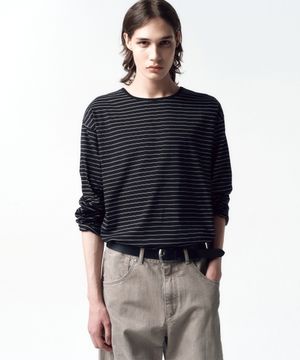 세미 보트넥 스트라이프 롱슬리브 BLACK