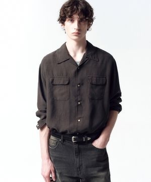 텐셀 개버딘 오픈칼라 셔츠 DARK BROWN