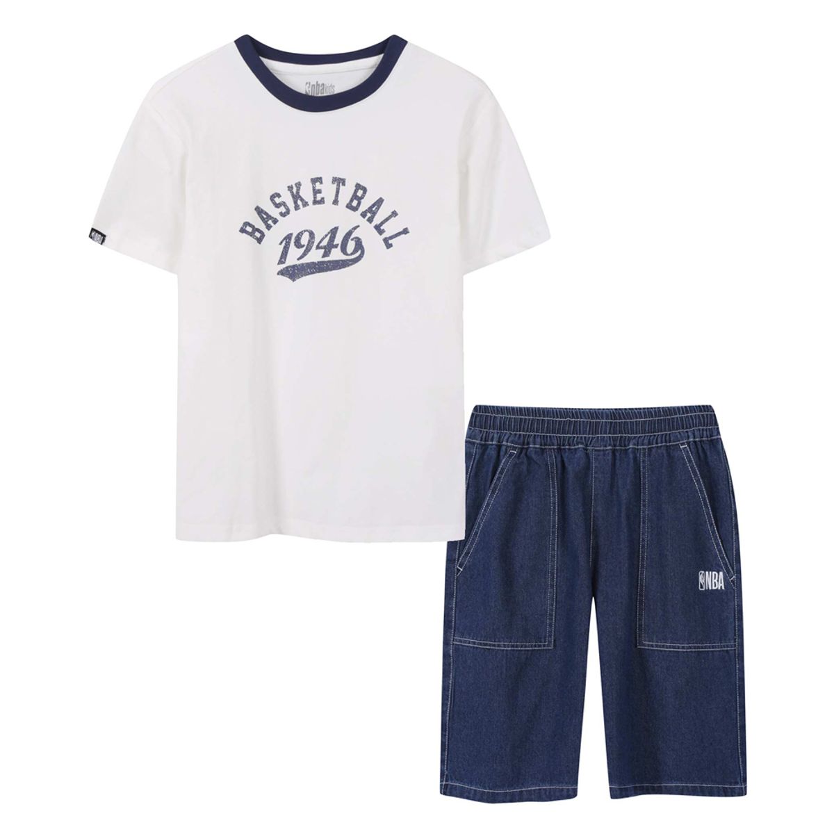엔비에이 키즈(NBA KIDS) 반팔 데님쇼츠 세트(K262ST120P) 다크 블루