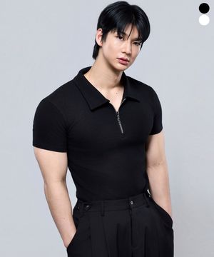 P2605 골지 카라 머슬핏 반팔티[2COLOR]