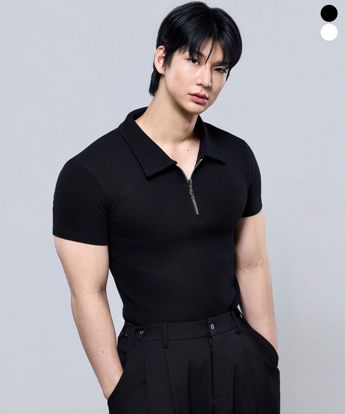피지컬가먼츠(PHYSICAL GARMENTS) P2605 골지 카라 머슬핏 반팔티[2COLOR]