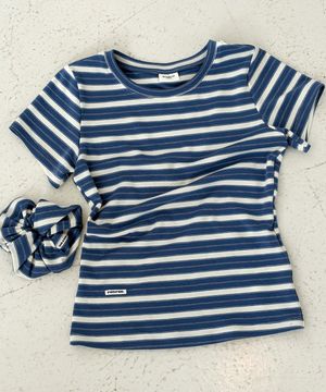 SCRUNCHIE SET SLIM FIT T SHIRT BLUE STRIPE