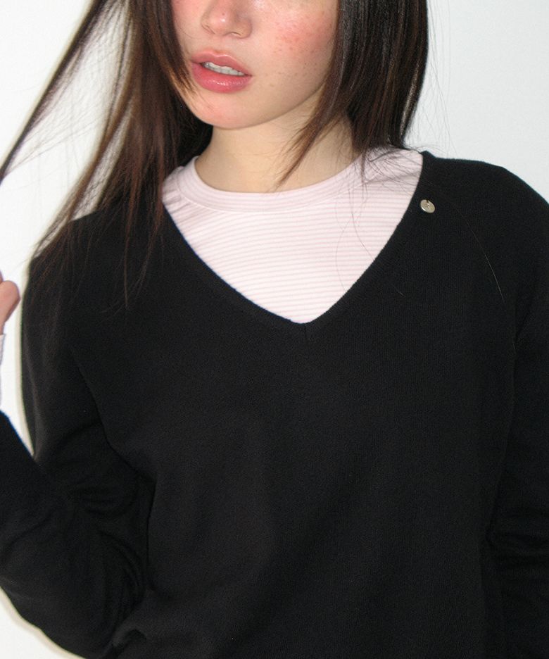 BASIC DEEP V NECK COMPACT KNIT BLACK