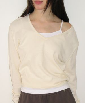 BASIC DEEP V NECK COMPACT KNIT IVORY