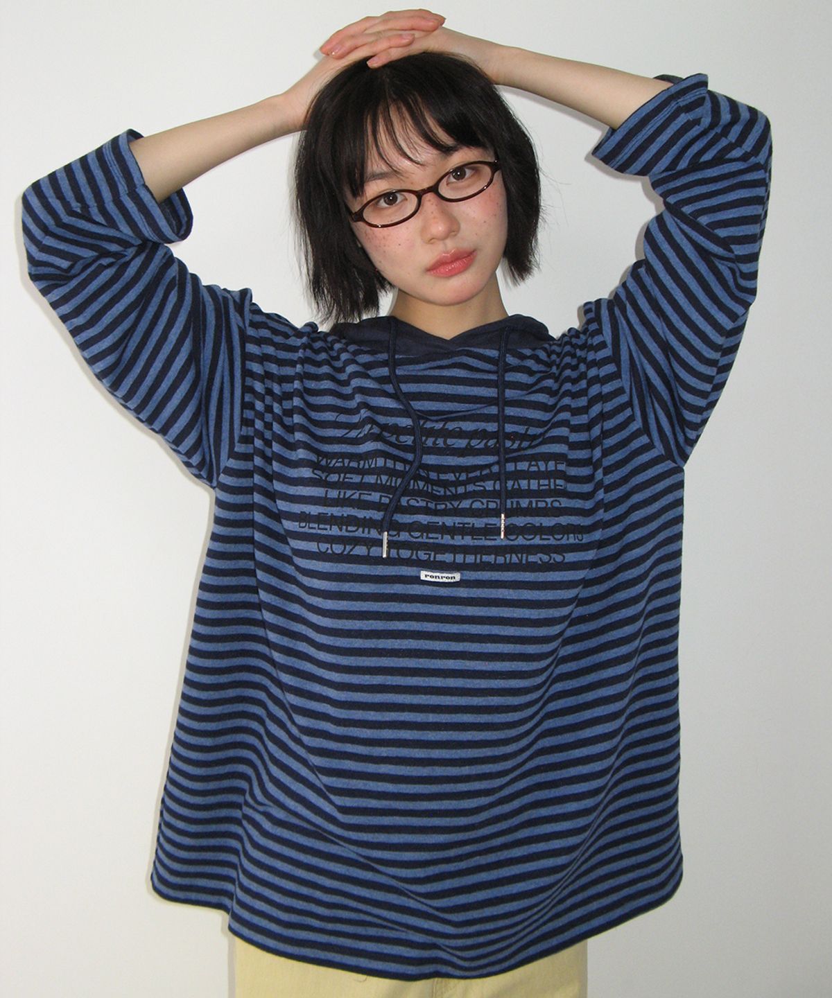 론론(RONRON) STRIPE BLOCKING HOOD LONG SLEEVE NAVY BLUE