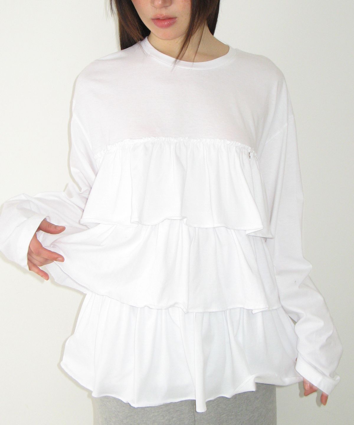 론론(RONRON) TIERED LAYERED LONG SLEEVE WHITE