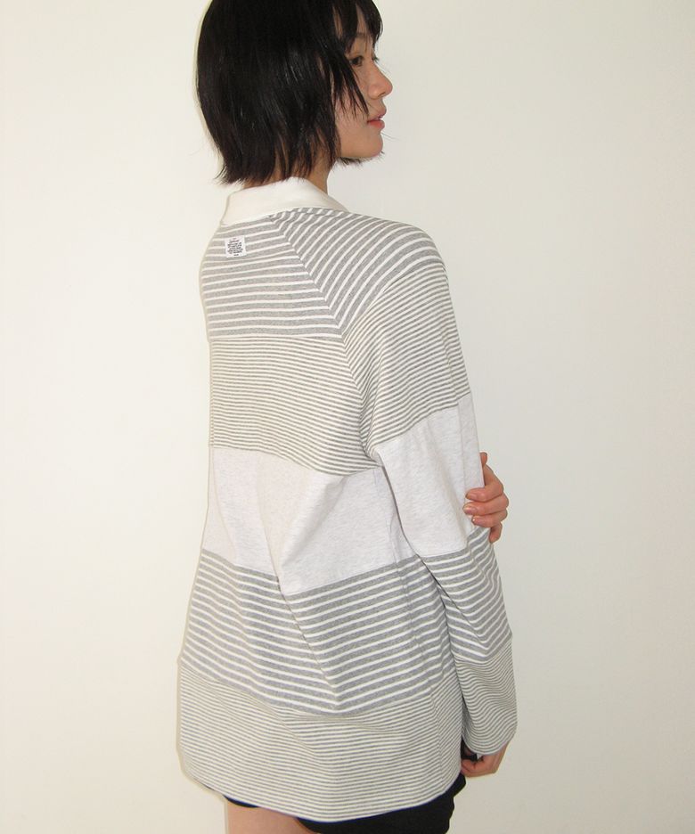 STRIPE BLOCK COLLAR LONG SLEEVE GREY