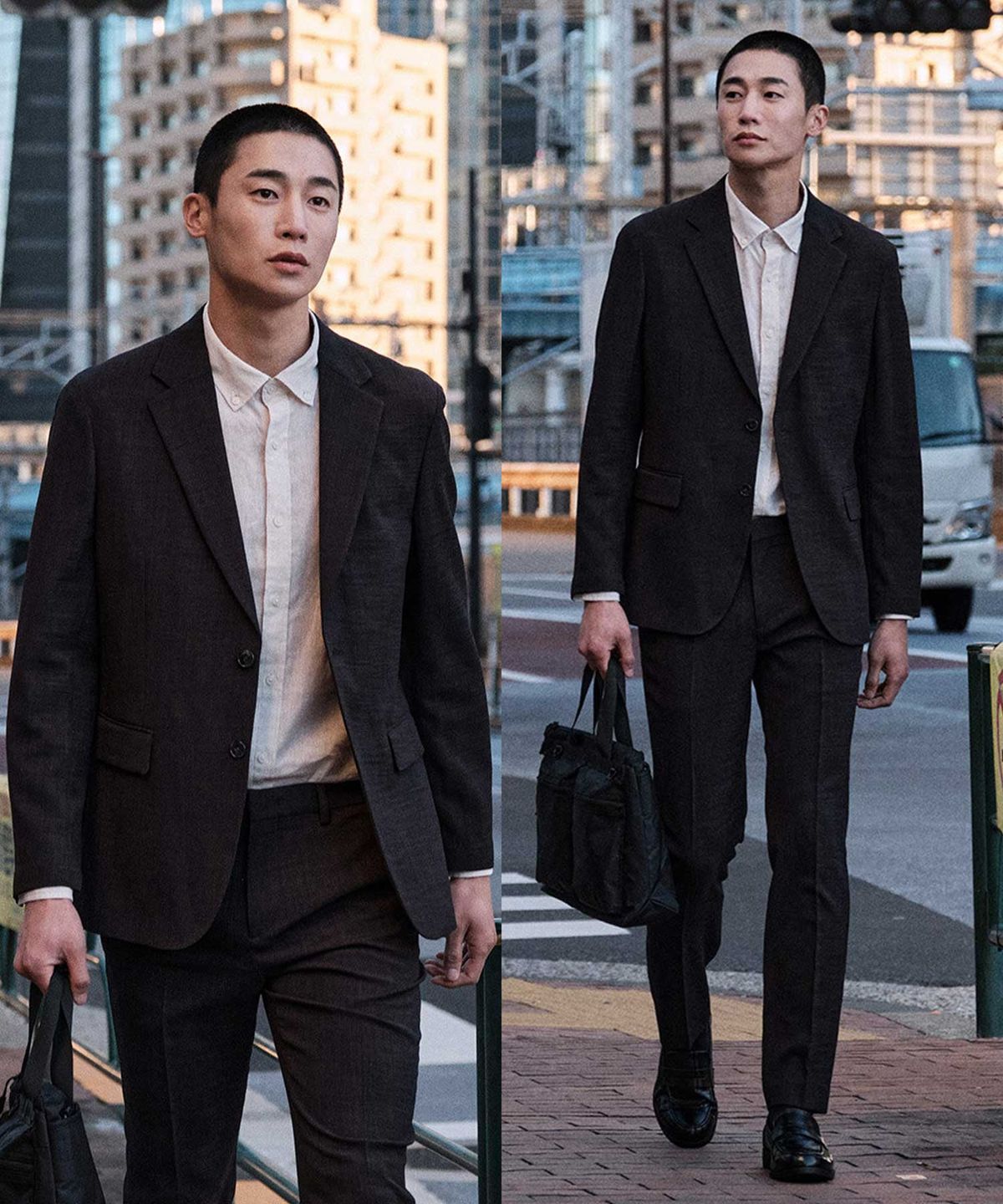 에스티코(STCO) [여름셋업]투톤 텍스쳐 경량 썸머 셋업 세트_차콜 그레이 (릴렉스핏)_SEJWB04SET