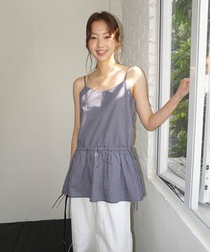 (woman) 썸머 체크 뷔스티에 탑_Navy