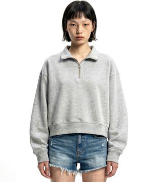 베이직 오버사이즈 볼륨 크롭 하프집업 그레이