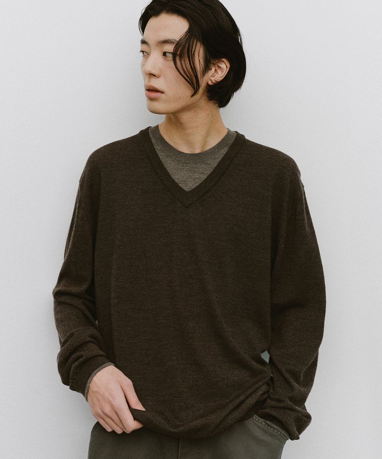 Current Layered V-Neck Knit (Brown)