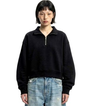 베이직 오버사이즈 볼륨 크롭 하프집업 블랙