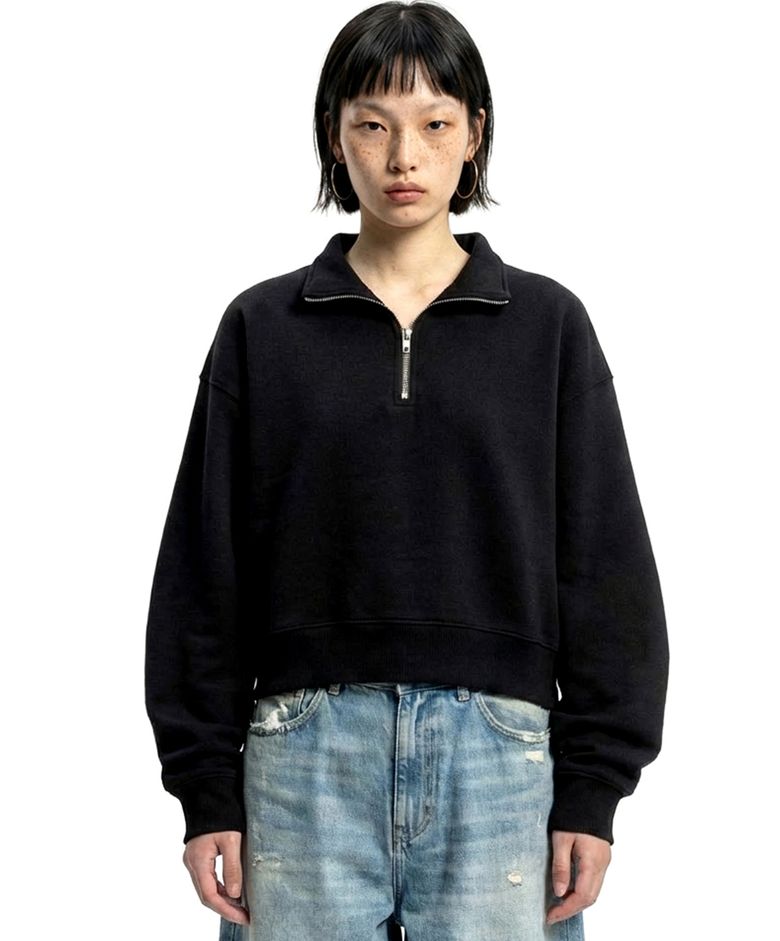 베이직 오버사이즈 볼륨 크롭 하프집업 블랙