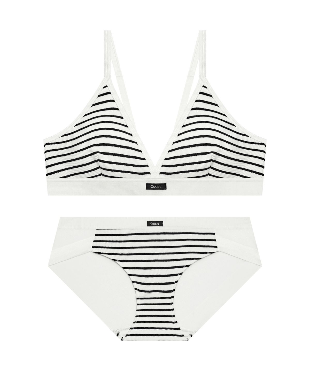 코데즈컴바인 이너웨어(CODES COMBINE INNERWEAR) 모노 스트라이프 골지 브라렛 햄팬티 세트_화이트