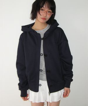 DUFFLE PLACKET HOODIE ZIP UP NAVY